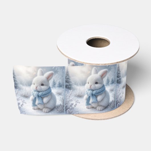 Witte Konijn Met Winter Sjaal Satijnen Lint (Spoel)