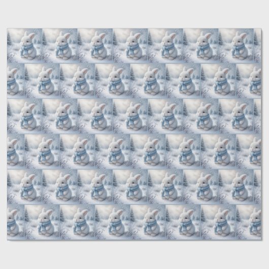 Witte konijn met wintersjaal cadeaupapier (Vlak)