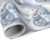 Witte konijn met wintersjaal cadeaupapier (Rol Hoek)