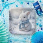 Witte konijn met wintersjaal papieren bordje (Feest)