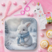 Witte konijn met wintersjaal papieren bordje (Feest)