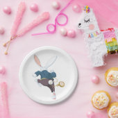 Witte konijn onderweg papieren bordje (Feest)