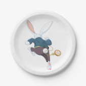 Witte konijn onderweg papieren bordje (Voorkant)