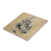 Witte konijn op Burlap Tegeltje (Zijkant)