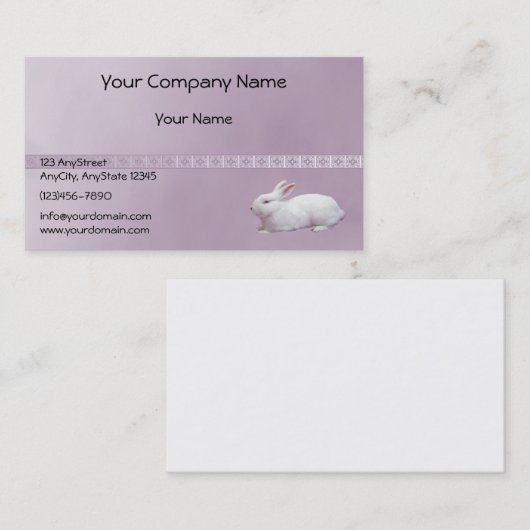 Witte konijn op Lila achtergrond Visitekaartje (Voorkant / Achterkant)