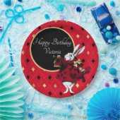 Witte Konijn op Rode Verjaardag Papieren Bordje (Feest)