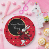 Witte Konijn op Rode Verjaardag Papieren Bordje (Feest)