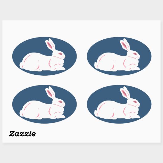 Witte Konijn Ovale Sticker (Vel)