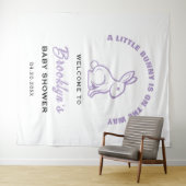 Witte Konijn Paarse Pret Baby Shower Achtergrond Wandkleed (In Situ (horizontaal))