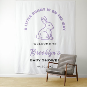 Witte Konijn Paarse Pret Baby Shower Achtergrond Wandkleed