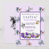 Witte Konijn Pasen Tea Party Uitnodiging (Voorkant / Achterkant)