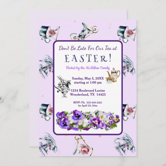 Witte Konijn Pasen Tea Party Uitnodiging (Voorkant / Achterkant)