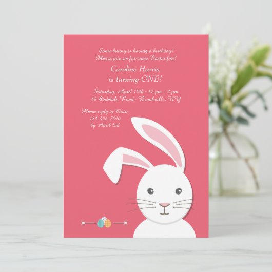Witte Konijn Pasen Verjaardagsuitnodiging Kaart (Staand voorkant)