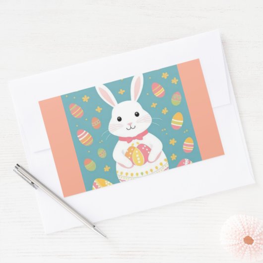 Witte konijn rechthoekige sticker (Envelop)