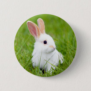 Witte konijn ronde button 5,7 cm