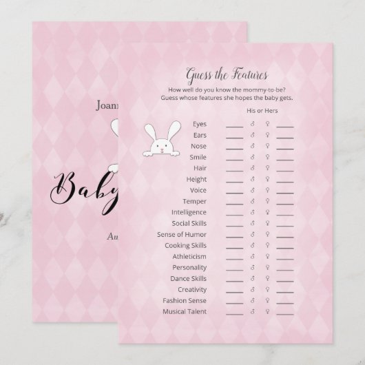 Witte Konijn Roze Argyle Raad De Functies Spel Kaart (Voorkant / Achterkant)