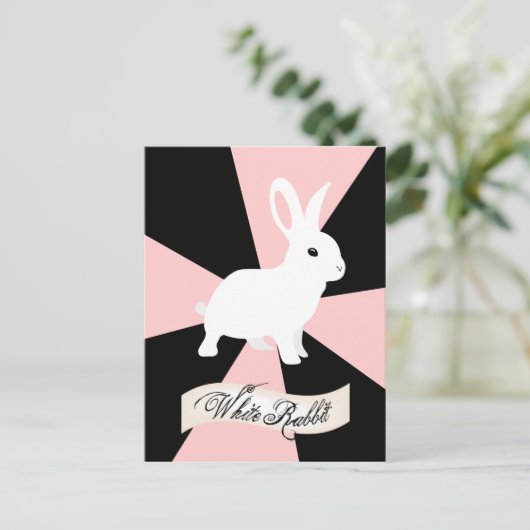 Witte konijn, roze en wit briefkaart (Staand voorkant)