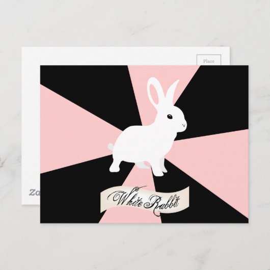 Witte konijn, roze, zwart en wit briefkaart (Voorkant / Achterkant)
