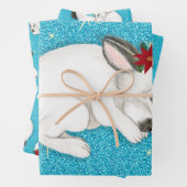 Witte konijn Slaapend op mousserende blauwe achter Inpakpapier Vel (In situ)