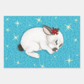 Witte konijn Slaapend op mousserende blauwe achter Inpakpapier Vel (Voorkant)