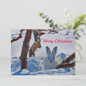  Witte Konijn Sneeuw Foto Kerst Flat Feestdagenkaart (Staand voorkant)