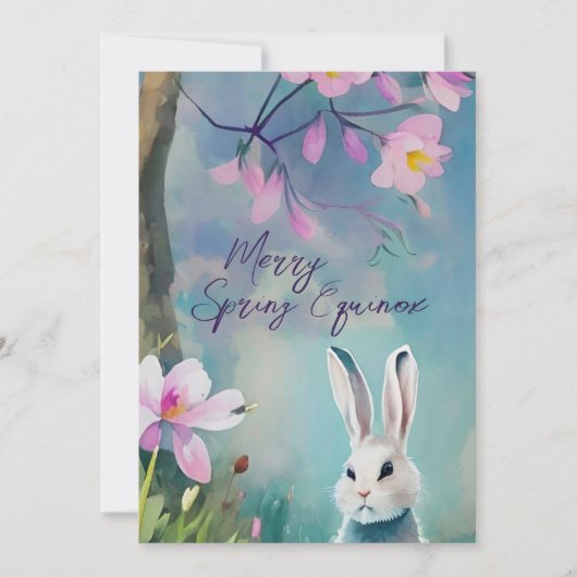 Witte konijn Spring Equinox Ostara Wildbloemen Feestdagenkaart (Voorkant)