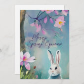 Witte konijn Spring Equinox Ostara Wildbloemen Feestdagenkaart (Voorkant / Achterkant)