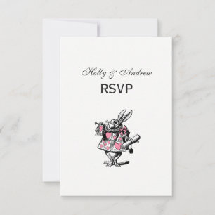 Witte Konijn Trompettist Alice Adv Wonderland Roze RSVP Kaartje