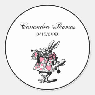 Witte Konijn Trompettist Alice Av Wonderland Roze Ronde Sticker