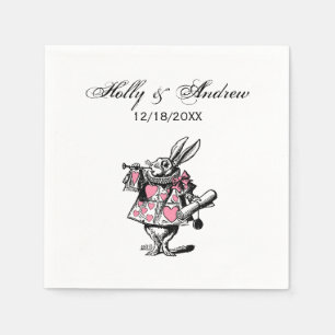 Witte Konijn Trompettist Alice Av Wonderland Roze Servetten