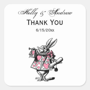Witte Konijn Trompettist Alice Av Wonderland Roze Vierkante Sticker