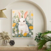 Witte Konijn Tussen Lente Bloemen Poster