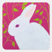 Witte Konijn Vierkante Sticker (Voorkant)