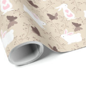 Witte Konijnen Bruine Vlinders Op Tan Cadeaupapier (Rol Hoek)