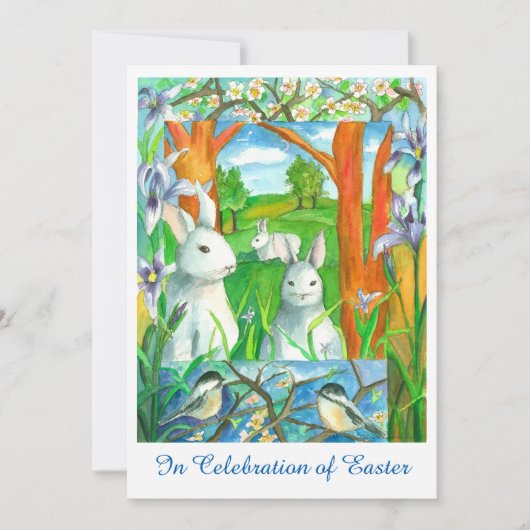 Witte konijnen Chickadee Vogels Paasbrunch Kaart (Voorkant)