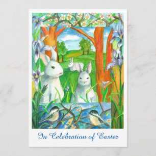Witte konijnen Chickadee Vogels Paasbrunch Kaart