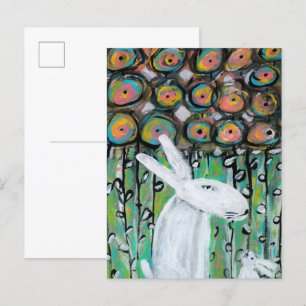 Witte konijnen en bloemen briefkaart