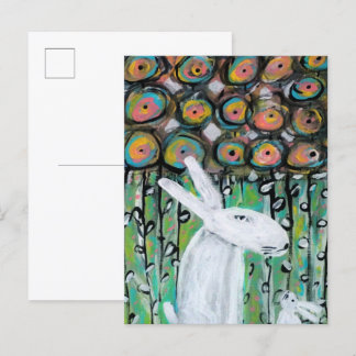 Witte konijnen en bloemen briefkaart