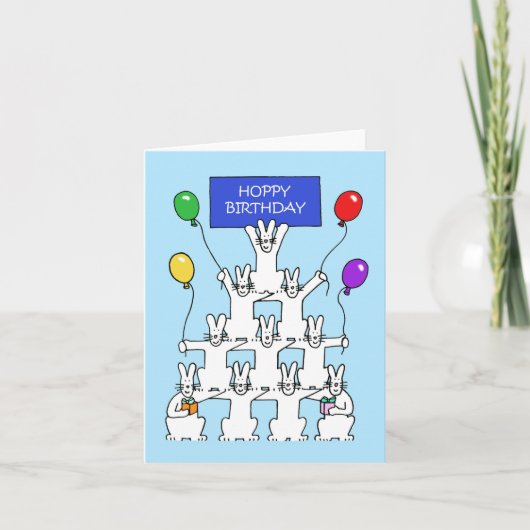 Witte konijnen Hoppy Birthday Kaart (Voorkant)