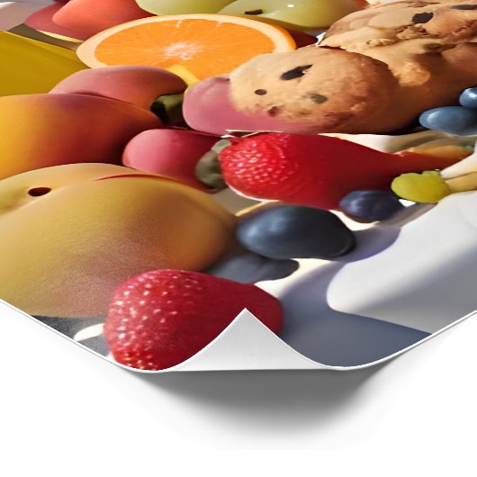 Witte konijnen met fruitlandschap perfect poster (Hoek)