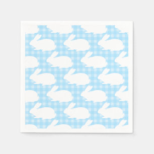 Witte konijnen op een pastelblauw geruit patroon servet