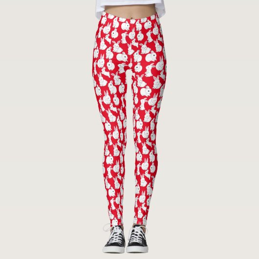 Witte konijnen patroon 01.bw leggings (Voorkant)