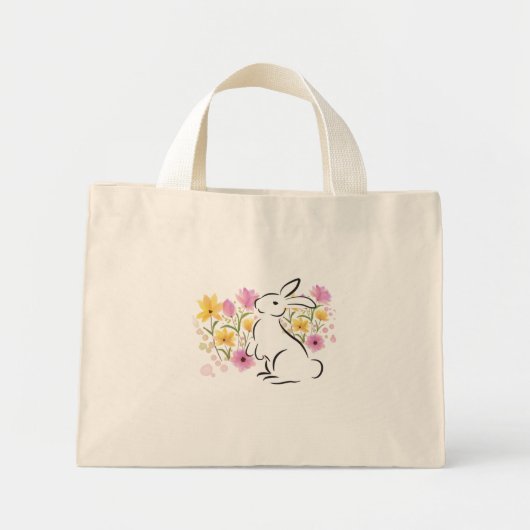 Witte konijnenbloem Waterverf Bloemen Paarse Pasen Mini Tote Bag (Voorkant)