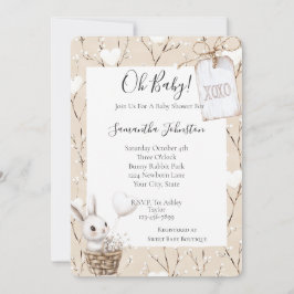 Witte konijnenharten in een mand Baby shower XOXO Kaart