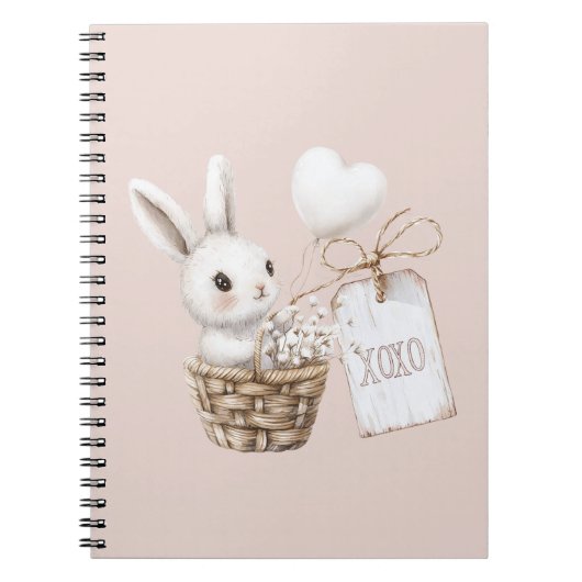 Witte konijnenharten in een mand Baby shower XOXO Notitieboek (Voorkant)