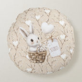 Witte konijnenharten in een mand Baby shower XOXO Rond Kussen (Voorkant)