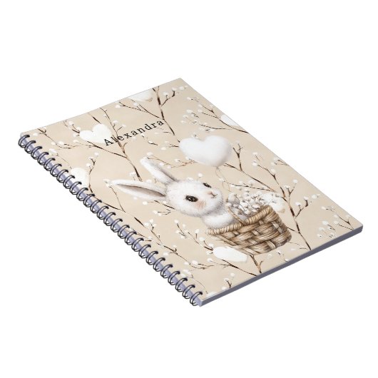 Witte konijnenharten in een mand notitieboek (Rechterzijde)