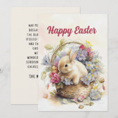 Witte Konijnenmand Bloemen Gelukkig Pasen Feestdagenkaart (Voorkant / Achterkant)