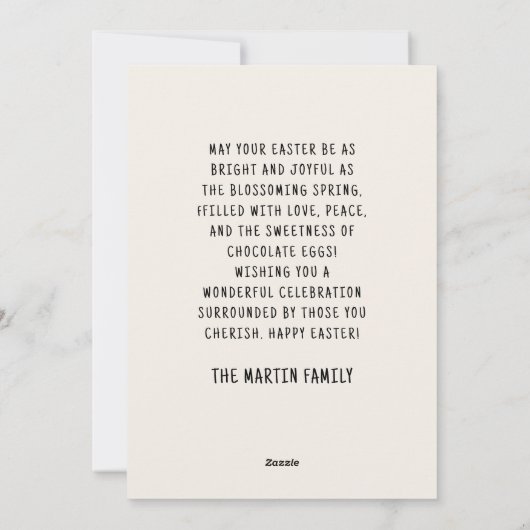 Witte Konijnenmand Bloemen Gelukkig Pasen Feestdagenkaart (Achterkant)