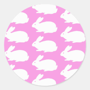 Witte konijnenpatroon op roze ronde sticker